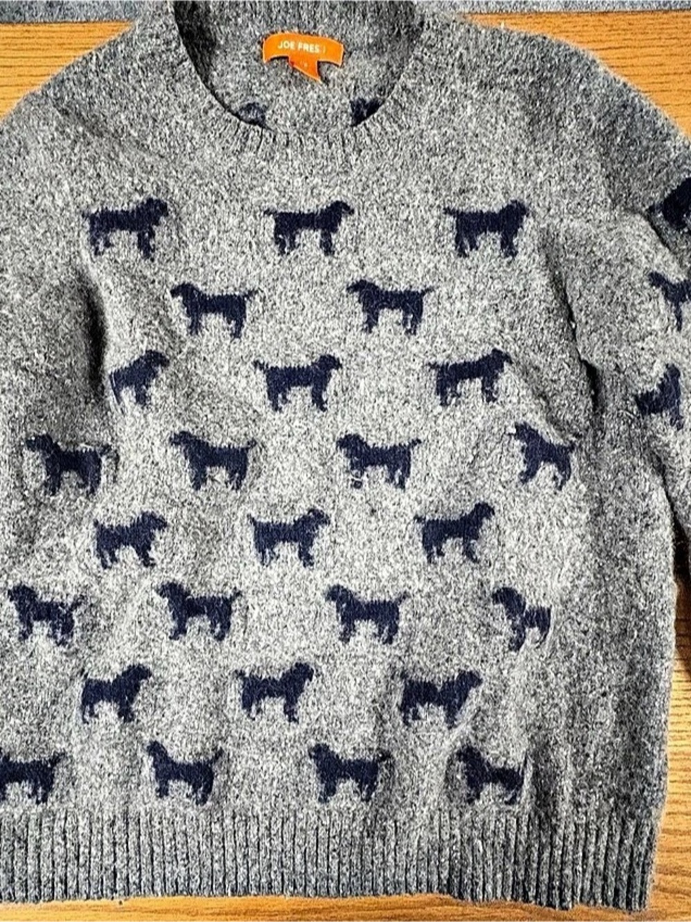 Joe Fresh Scottie Dog Wool Blend Knit Sweater Gray & Blue